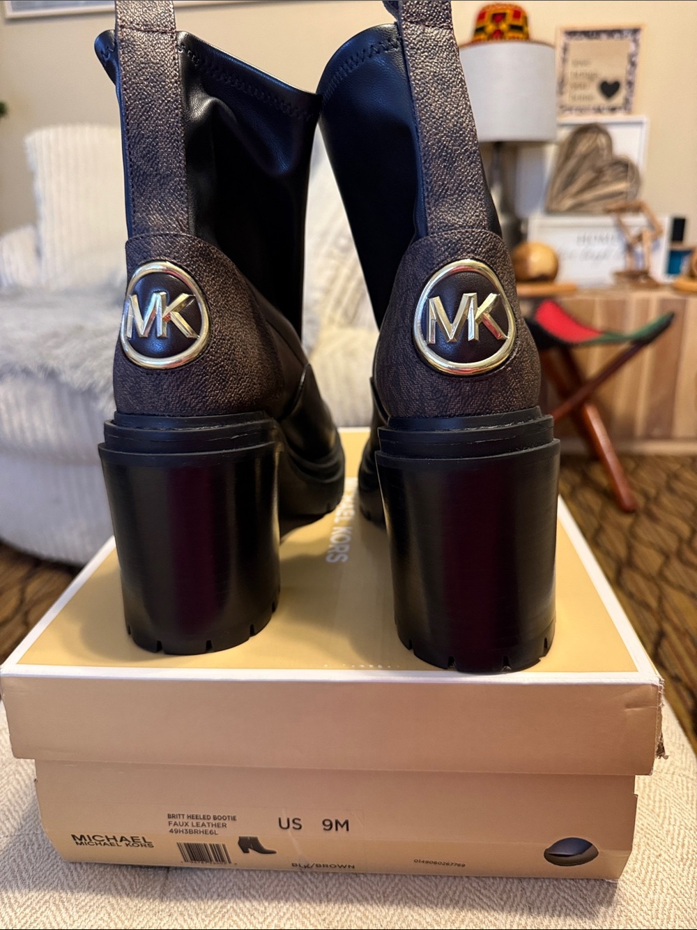Michael Kors Brown Logo Block Heel Boots